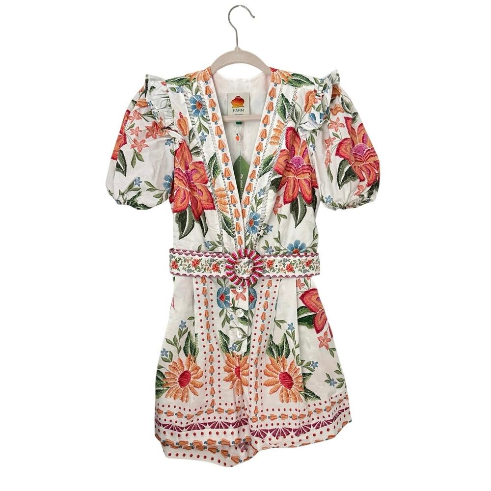 Farm Rio Floral Embroidered Belted Romper Size XS - Picture 3 of 8